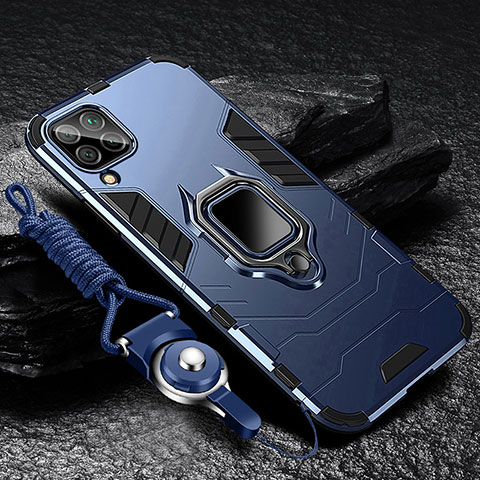 Silikon Hülle Handyhülle und Kunststoff Schutzhülle Tasche mit Magnetisch Fingerring Ständer R01 für Samsung Galaxy A42 5G Blau