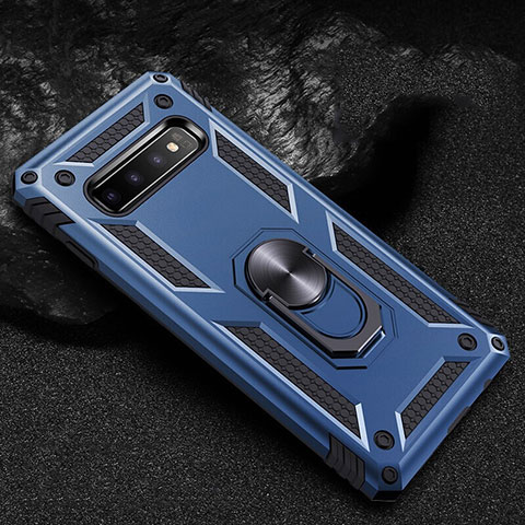Silikon Hülle Handyhülle und Kunststoff Schutzhülle Tasche mit Magnetisch Fingerring Ständer R01 für Samsung Galaxy S10 Blau