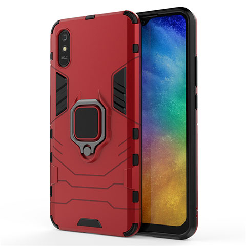 Silikon Hülle Handyhülle und Kunststoff Schutzhülle Tasche mit Magnetisch Fingerring Ständer R01 für Xiaomi Redmi 9AT Rot