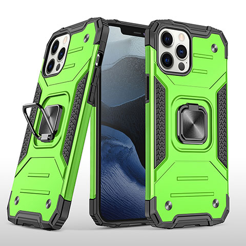 Silikon Hülle Handyhülle und Kunststoff Schutzhülle Tasche mit Magnetisch Fingerring Ständer R02 für Apple iPhone 12 Pro Minzgrün