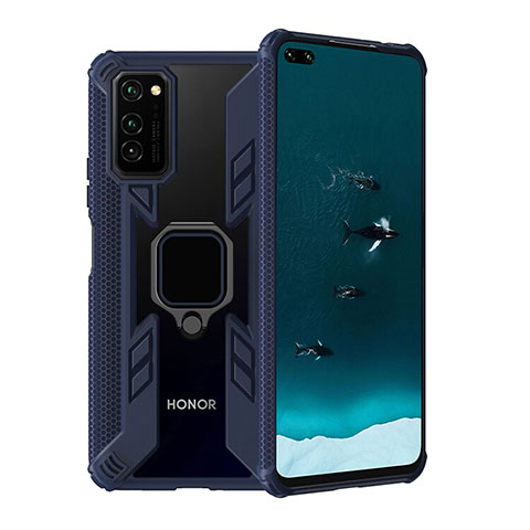 Silikon Hülle Handyhülle und Kunststoff Schutzhülle Tasche mit Magnetisch Fingerring Ständer R02 für Huawei Honor V30 5G Blau
