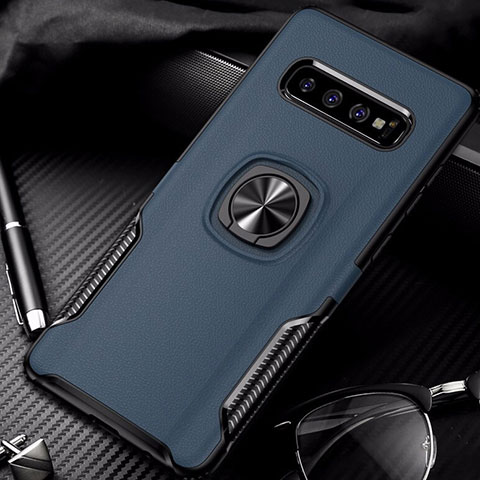 Silikon Hülle Handyhülle und Kunststoff Schutzhülle Tasche mit Magnetisch Fingerring Ständer R02 für Samsung Galaxy S10 5G Blau
