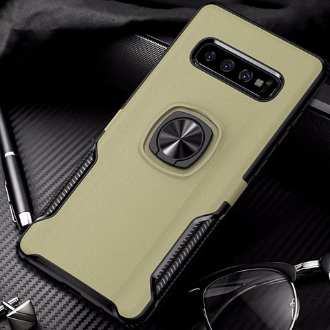 Silikon Hülle Handyhülle und Kunststoff Schutzhülle Tasche mit Magnetisch Fingerring Ständer R02 für Samsung Galaxy S10 Gold