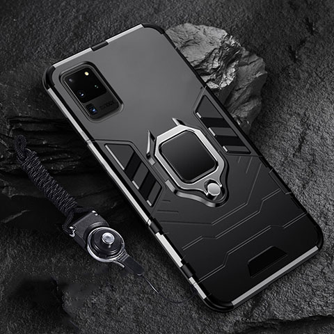 Silikon Hülle Handyhülle und Kunststoff Schutzhülle Tasche mit Magnetisch Fingerring Ständer R02 für Samsung Galaxy S20 Ultra 5G Schwarz