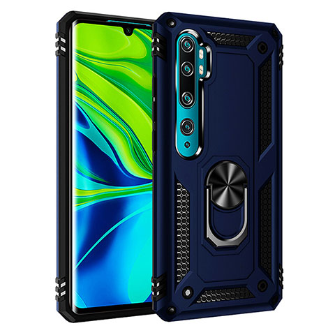 Silikon Hülle Handyhülle und Kunststoff Schutzhülle Tasche mit Magnetisch Fingerring Ständer R03 für Xiaomi Mi Note 10 Blau