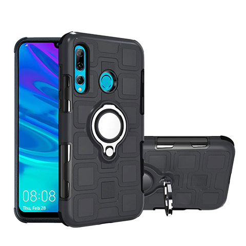 Silikon Hülle Handyhülle und Kunststoff Schutzhülle Tasche mit Magnetisch Fingerring Ständer R04 für Huawei Honor 20 Lite Schwarz