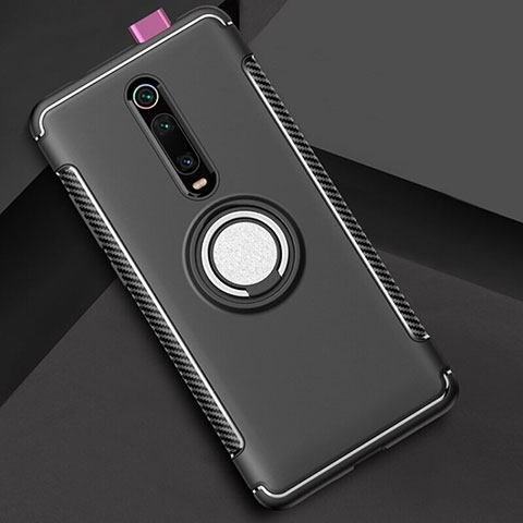 Silikon Hülle Handyhülle und Kunststoff Schutzhülle Tasche mit Magnetisch Fingerring Ständer R04 für Xiaomi Mi 9T Pro Schwarz