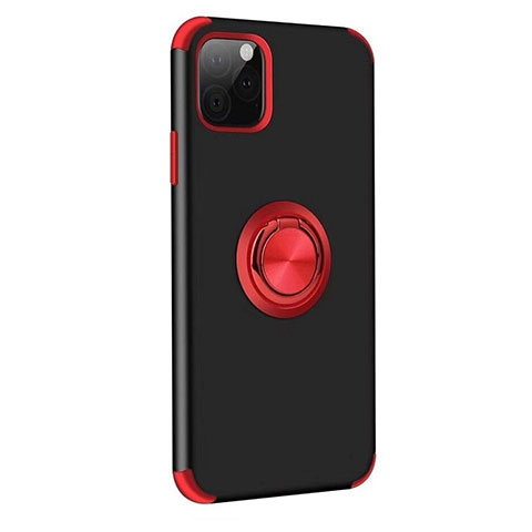 Silikon Hülle Handyhülle und Kunststoff Schutzhülle Tasche mit Magnetisch Fingerring Ständer R06 für Apple iPhone 11 Pro Max Rot und Schwarz