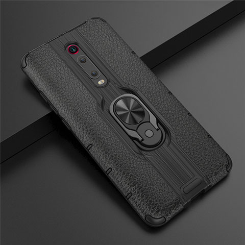 Silikon Hülle Handyhülle und Kunststoff Schutzhülle Tasche mit Magnetisch Fingerring Ständer R07 für Xiaomi Redmi K20 Pro Schwarz