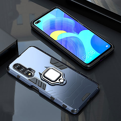 Silikon Hülle Handyhülle und Kunststoff Schutzhülle Tasche mit Magnetisch Fingerring Ständer S01 für Huawei Nova 6 5G Blau