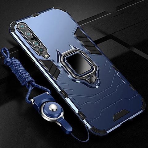 Silikon Hülle Handyhülle und Kunststoff Schutzhülle Tasche mit Magnetisch Fingerring Ständer S01 für Xiaomi Mi 10 Pro Blau