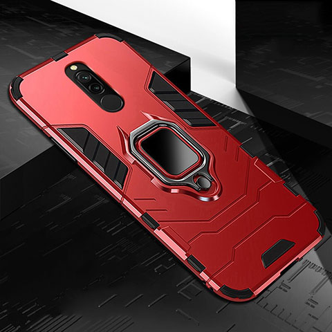 Silikon Hülle Handyhülle und Kunststoff Schutzhülle Tasche mit Magnetisch Fingerring Ständer S01 für Xiaomi Redmi 8 Rot