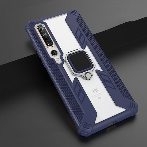 Silikon Hülle Handyhülle und Kunststoff Schutzhülle Tasche mit Magnetisch Fingerring Ständer S02 für Xiaomi Mi 10 Pro Blau