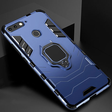 Silikon Hülle Handyhülle und Kunststoff Schutzhülle Tasche mit Magnetisch Ständer für Huawei Enjoy 8e Blau