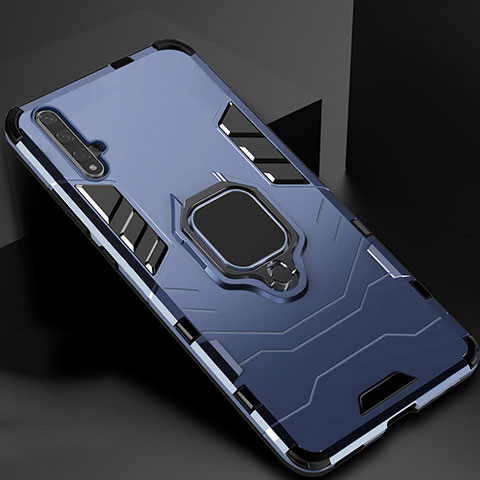 Silikon Hülle Handyhülle und Kunststoff Schutzhülle Tasche mit Magnetisch Ständer für Huawei Honor 20 Blau