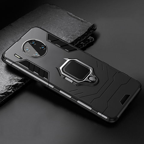 Silikon Hülle Handyhülle und Kunststoff Schutzhülle Tasche mit Magnetisch Ständer für Huawei Mate 30 5G Schwarz