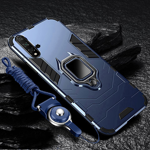 Silikon Hülle Handyhülle und Kunststoff Schutzhülle Tasche mit Magnetisch Ständer für Huawei Nova 5 Blau