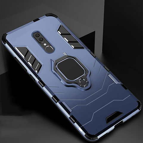 Silikon Hülle Handyhülle und Kunststoff Schutzhülle Tasche mit Magnetisch Ständer für Oppo A9 Blau