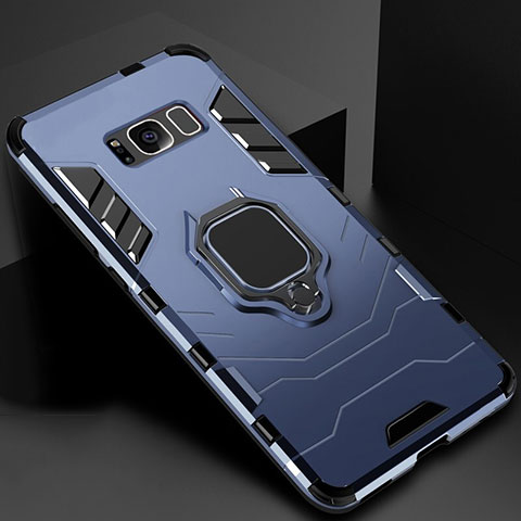 Silikon Hülle Handyhülle und Kunststoff Schutzhülle Tasche mit Magnetisch Ständer für Samsung Galaxy S8 Blau