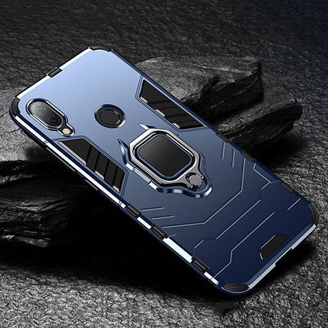 Silikon Hülle Handyhülle und Kunststoff Schutzhülle Tasche mit Magnetisch Ständer für Xiaomi Redmi Note 7 Pro Blau