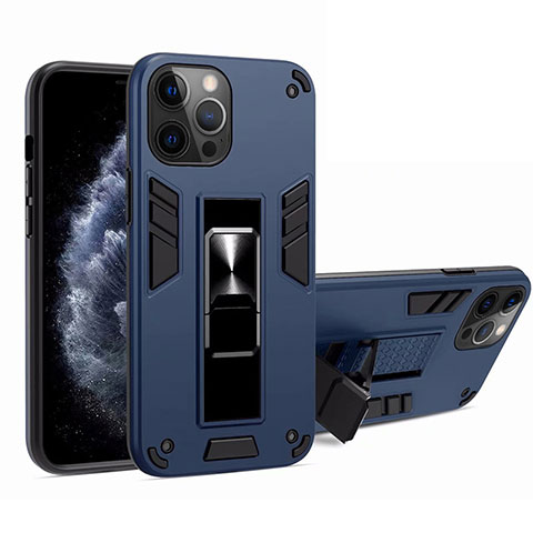 Silikon Hülle Handyhülle und Kunststoff Schutzhülle Tasche mit Magnetisch Ständer H01 für Apple iPhone 12 Pro Max Blau