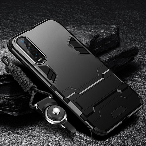 Silikon Hülle Handyhülle und Kunststoff Schutzhülle Tasche mit Magnetisch Ständer H01 für Oppo Find X2 Pro Schwarz