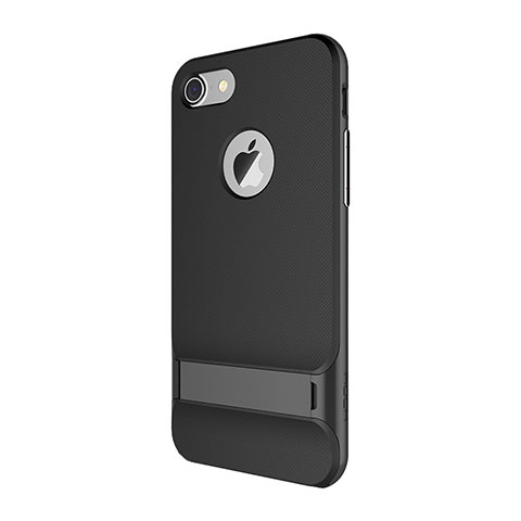 Silikon Hülle Handyhülle und Kunststoff Schutzhülle Tasche mit Ständer A01 für Apple iPhone SE (2020) Schwarz