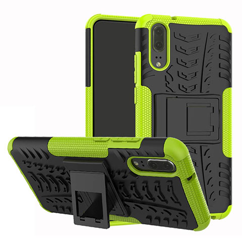 Silikon Hülle Handyhülle und Kunststoff Schutzhülle Tasche mit Ständer A01 für Huawei P20 Grün