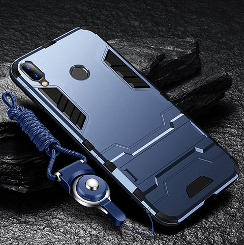 Silikon Hülle Handyhülle und Kunststoff Schutzhülle Tasche mit Ständer für Huawei Enjoy 9 Plus Blau