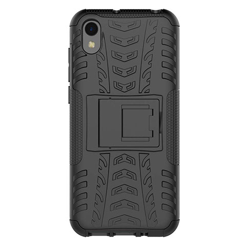 Silikon Hülle Handyhülle und Kunststoff Schutzhülle Tasche mit Ständer für Huawei Honor Play 8 Schwarz