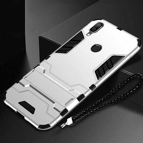 Silikon Hülle Handyhülle und Kunststoff Schutzhülle Tasche mit Ständer für Huawei Nova Lite 3 Silber