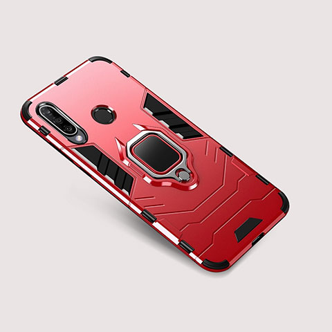 Silikon Hülle Handyhülle und Kunststoff Schutzhülle Tasche mit Ständer für Huawei P30 Lite Rot