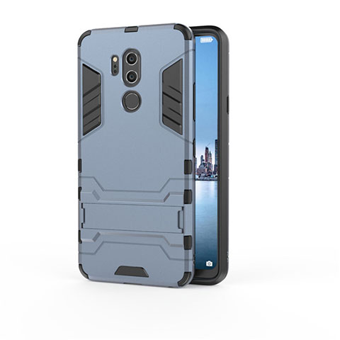Silikon Hülle Handyhülle und Kunststoff Schutzhülle Tasche mit Ständer für LG G7 Blau