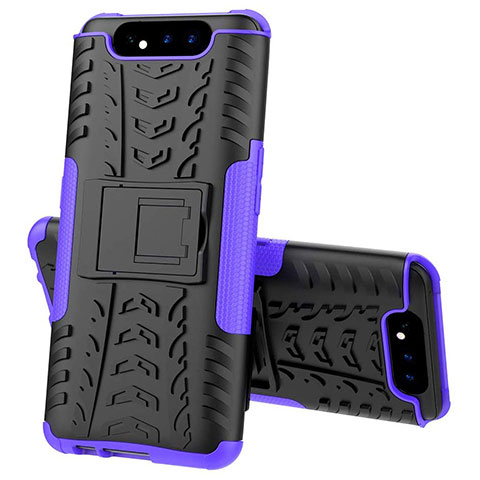 Silikon Hülle Handyhülle und Kunststoff Schutzhülle Tasche mit Ständer für Samsung Galaxy A80 Violett