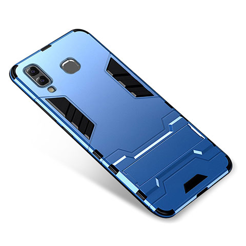 Silikon Hülle Handyhülle und Kunststoff Schutzhülle Tasche mit Ständer für Samsung Galaxy A9 Star SM-G8850 Blau