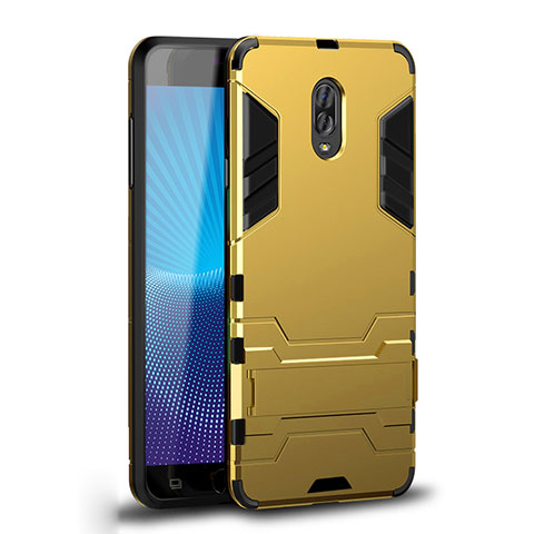 Silikon Hülle Handyhülle und Kunststoff Schutzhülle Tasche mit Ständer für Samsung Galaxy C7 (2017) Gold