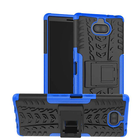 Silikon Hülle Handyhülle und Kunststoff Schutzhülle Tasche mit Ständer für Sony Xperia 10 Blau