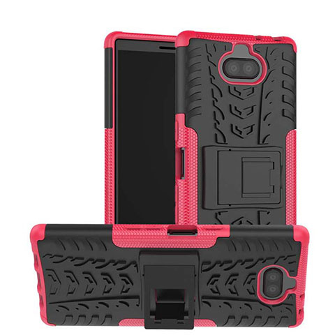 Silikon Hülle Handyhülle und Kunststoff Schutzhülle Tasche mit Ständer für Sony Xperia 10 Pink
