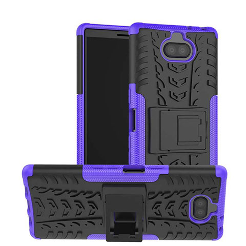 Silikon Hülle Handyhülle und Kunststoff Schutzhülle Tasche mit Ständer für Sony Xperia 10 Violett