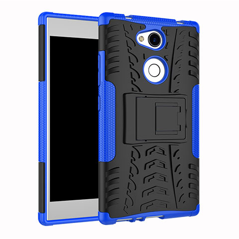 Silikon Hülle Handyhülle und Kunststoff Schutzhülle Tasche mit Ständer für Sony Xperia L2 Blau