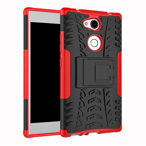 Silikon Hülle Handyhülle und Kunststoff Schutzhülle Tasche mit Ständer für Sony Xperia L2 Rot