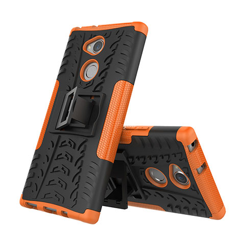 Silikon Hülle Handyhülle und Kunststoff Schutzhülle Tasche mit Ständer für Sony Xperia XA2 Orange