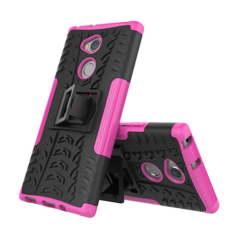 Silikon Hülle Handyhülle und Kunststoff Schutzhülle Tasche mit Ständer für Sony Xperia XA2 Pink