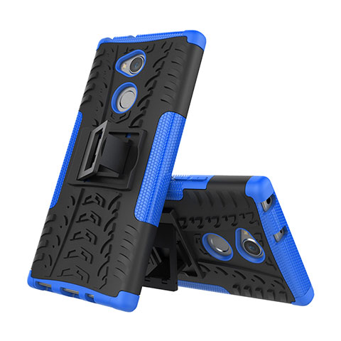 Silikon Hülle Handyhülle und Kunststoff Schutzhülle Tasche mit Ständer für Sony Xperia XA2 Plus Blau