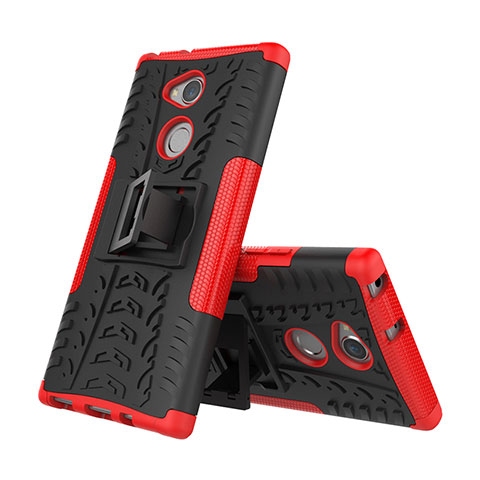 Silikon Hülle Handyhülle und Kunststoff Schutzhülle Tasche mit Ständer für Sony Xperia XA2 Plus Rot