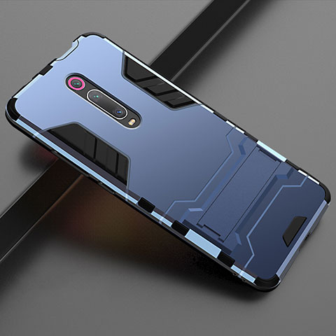 Silikon Hülle Handyhülle und Kunststoff Schutzhülle Tasche mit Ständer für Xiaomi Mi 9T Blau