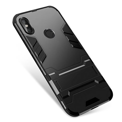 Silikon Hülle Handyhülle und Kunststoff Schutzhülle Tasche mit Ständer für Xiaomi Redmi Note 5 AI Dual Camera Schwarz