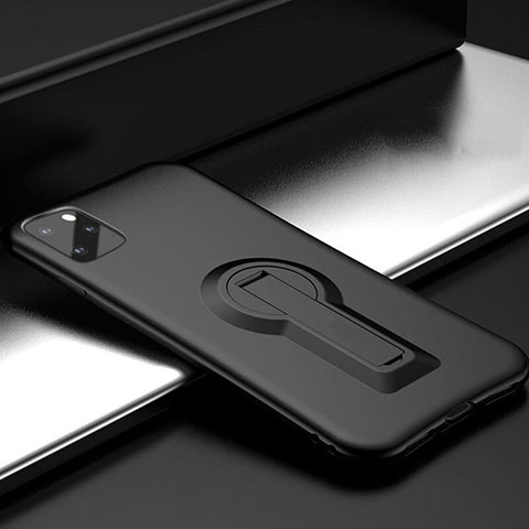 Silikon Hülle Handyhülle und Kunststoff Schutzhülle Tasche mit Ständer R01 für Apple iPhone 11 Pro Max Schwarz