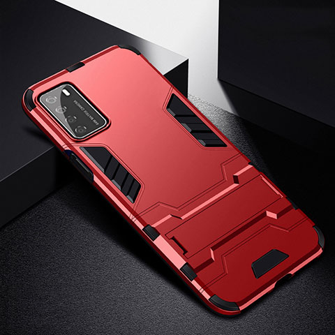 Silikon Hülle Handyhülle und Kunststoff Schutzhülle Tasche mit Ständer R01 für Huawei Honor Play4 5G Rot