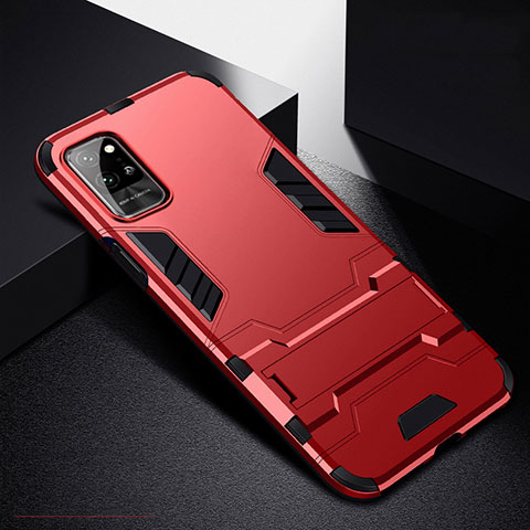 Silikon Hülle Handyhülle und Kunststoff Schutzhülle Tasche mit Ständer R01 für Huawei Honor Play4 Pro 5G Rot